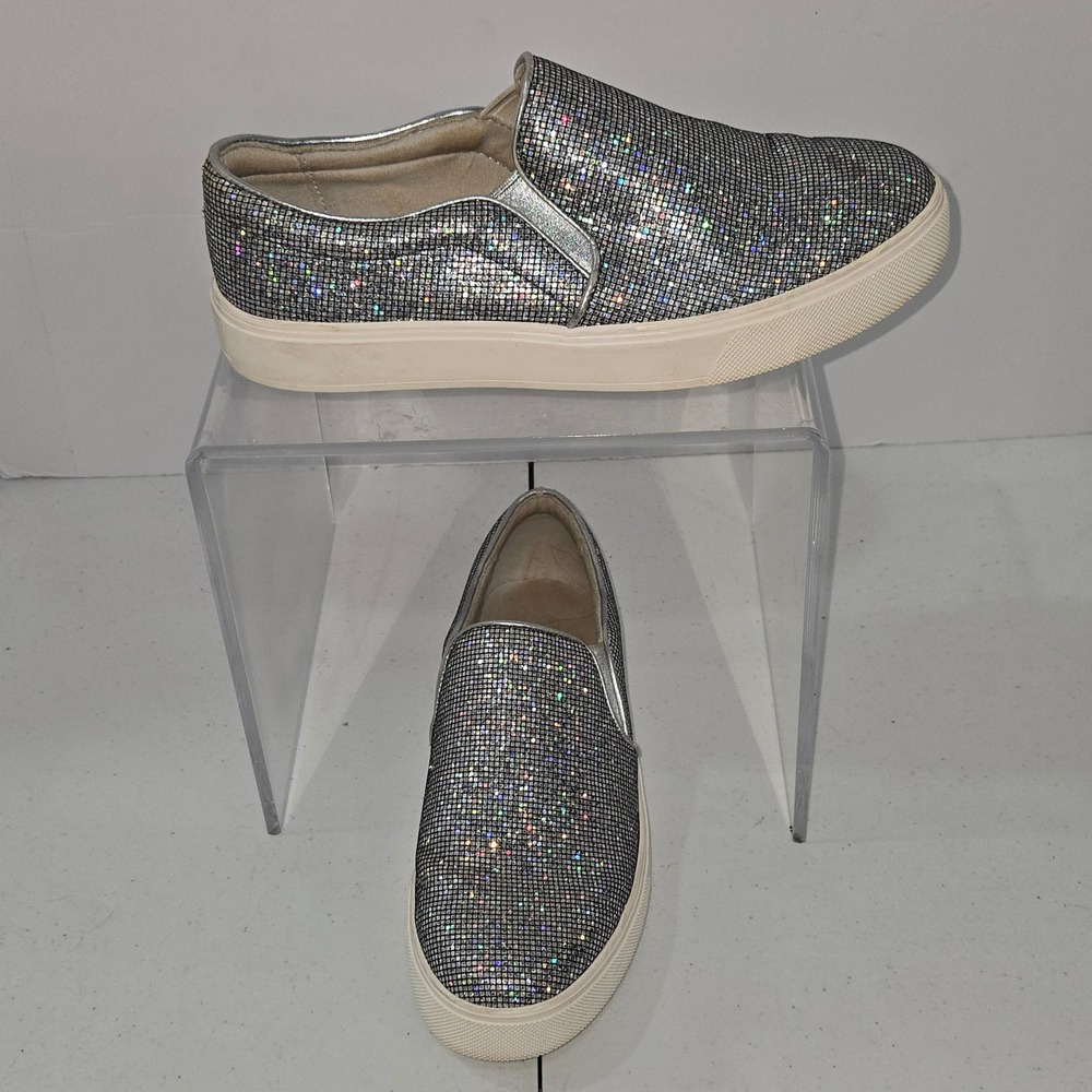 Aldo Womens Silver Glitter Rhinestone Slip On Sneakers Shoes Size 7 EUR 37.5